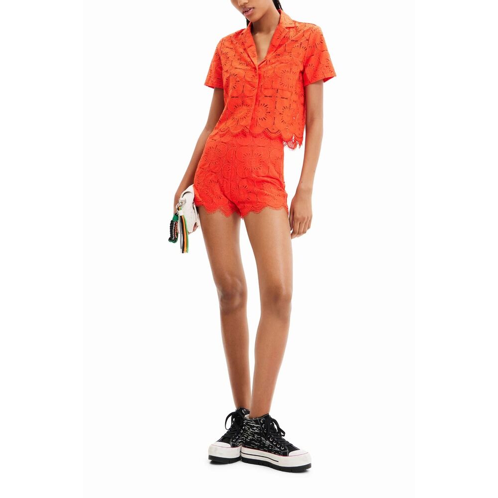Desigual Short Sleeve Shirt Orange Contrast Details